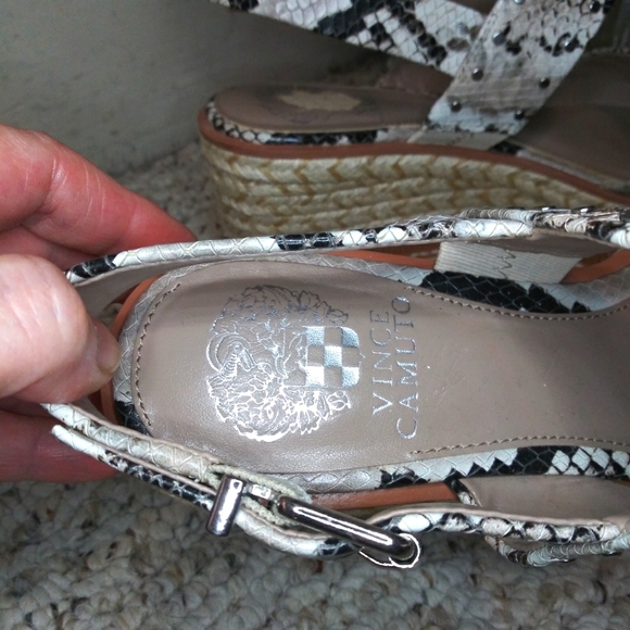 Vince Camuto Marsa Black, Silver & Taupe, Faux Snakeskin Platform Sandals - Picture 4 of 13